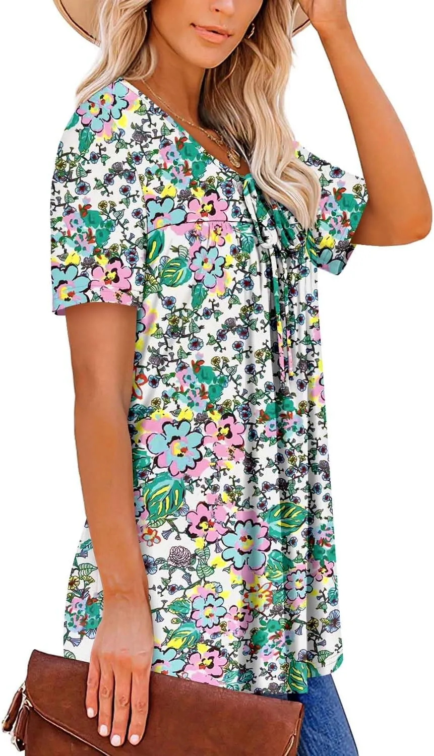 BETTE BOUTIK Womens Summer Tops Pleated Corded Short Sleeve Tunic Shirts Crewneck Blouses Tops S-3XL