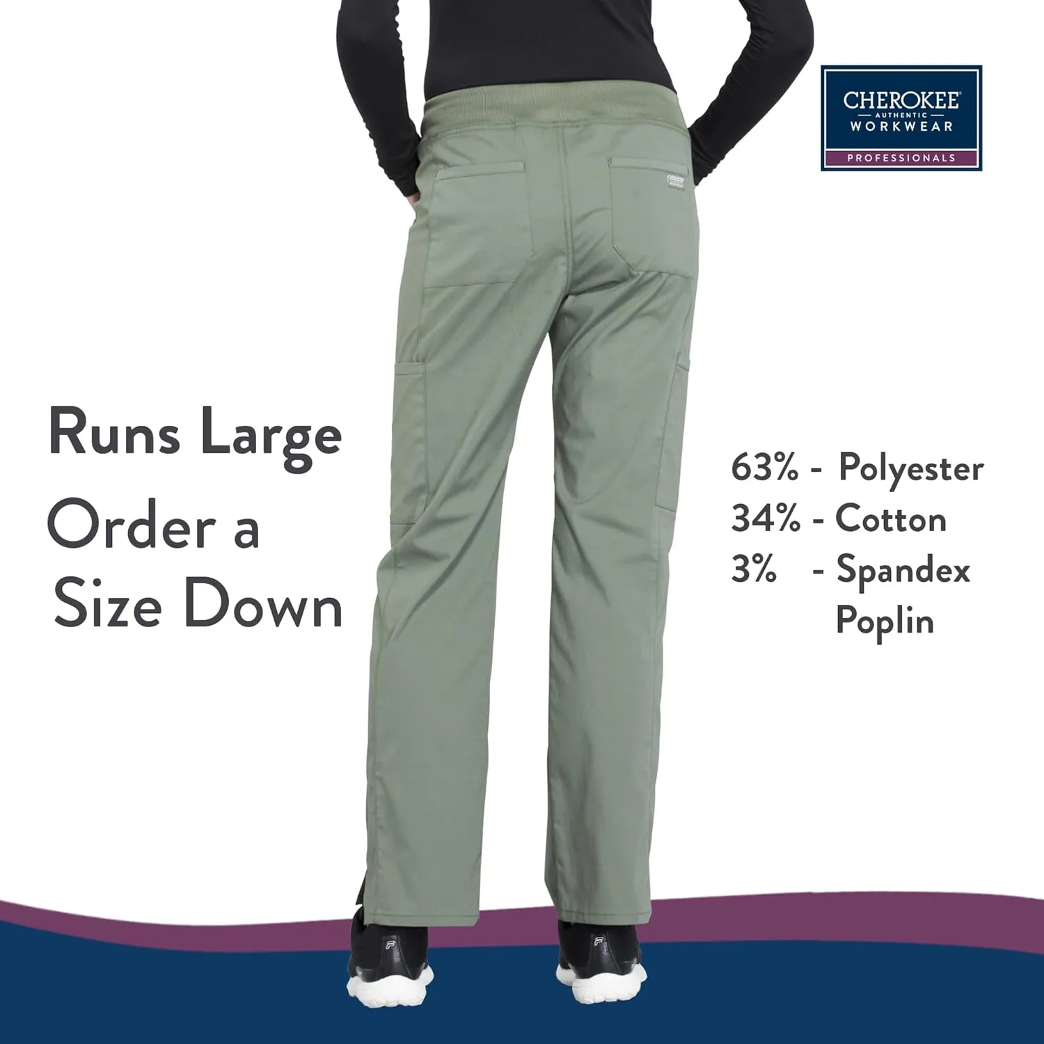 Cherokee Women's Scrub Pants Mid Rise Straight Leg Pull-on Cargo Pant with 6 Pockets & 2-Way Stretch Fabric - WW170