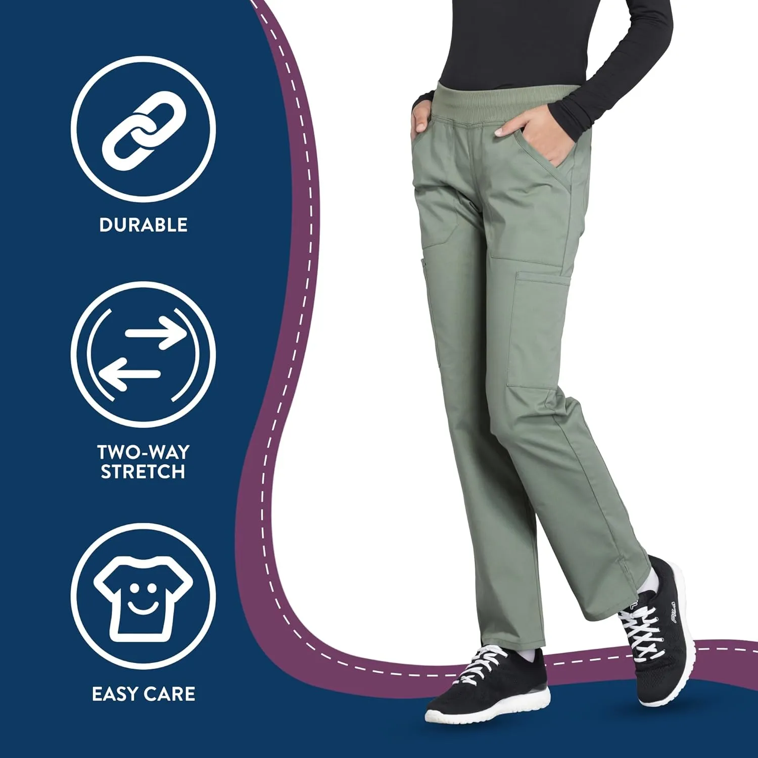 Cherokee Women's Scrub Pants Mid Rise Straight Leg Pull-on Cargo Pant with 6 Pockets & 2-Way Stretch Fabric - WW170