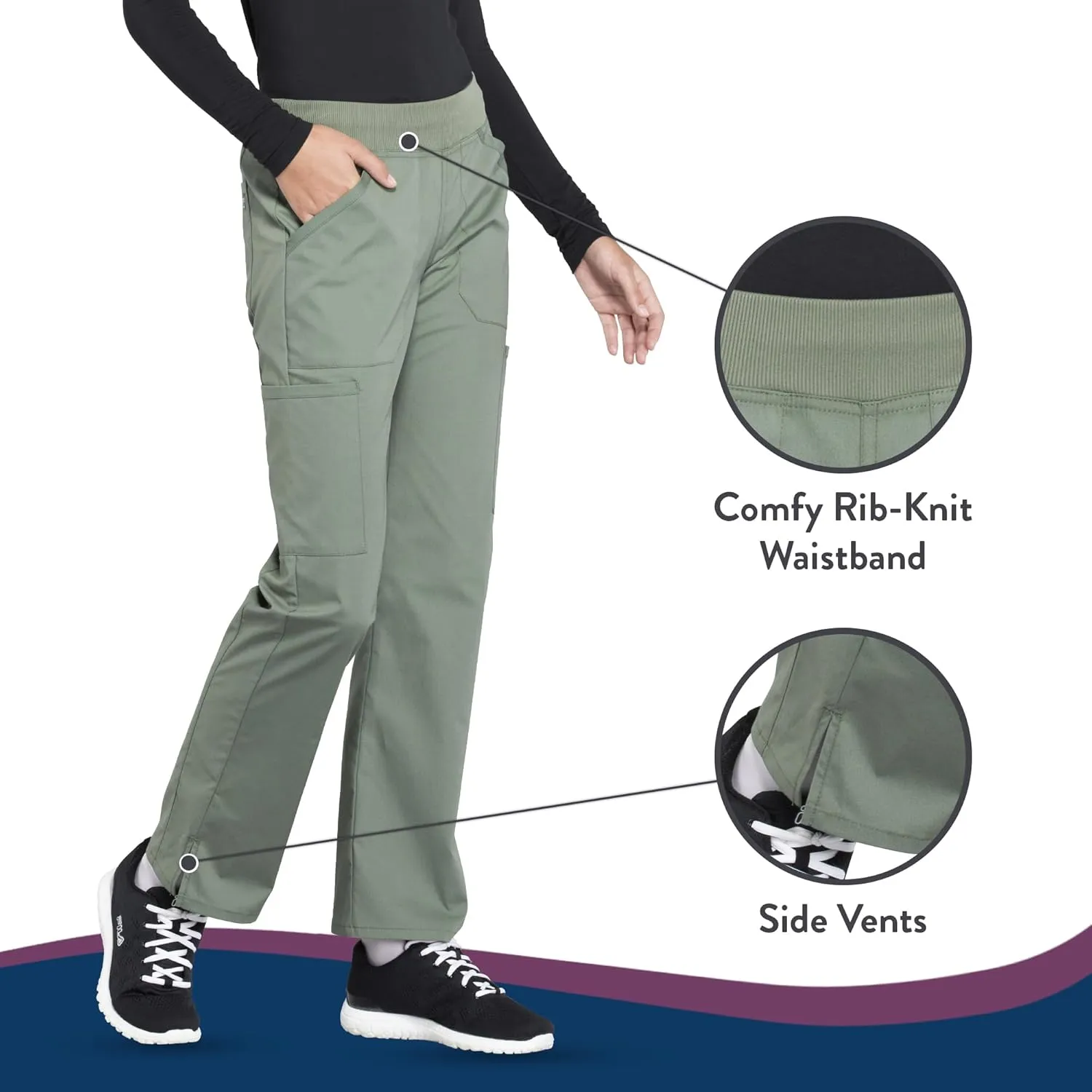 Cherokee Women's Scrub Pants Mid Rise Straight Leg Pull-on Cargo Pant with 6 Pockets & 2-Way Stretch Fabric - WW170