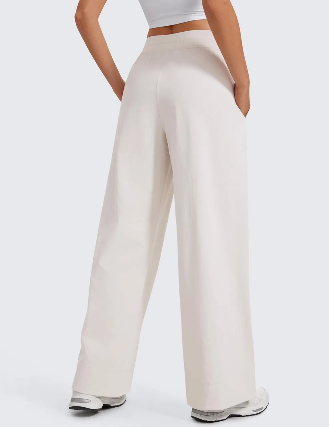 CRZ YOGA Stretch Wide Leg Casual Pants for Women 30" High Waisted Dress Work Water Resistant Travel Trousers
