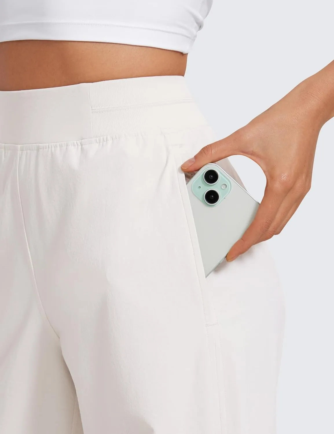 CRZ YOGA Stretch Wide Leg Casual Pants for Women 30" High Waisted Dress Work Water Resistant Travel Trousers