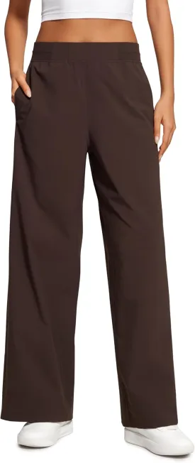 CRZ YOGA Stretch Wide Leg Casual Pants for Women 30" High Waisted Dress Work Water Resistant Travel Trousers