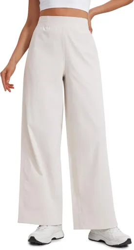 CRZ YOGA Stretch Wide Leg Casual Pants for Women 30" High Waisted Dress Work Water Resistant Travel Trousers