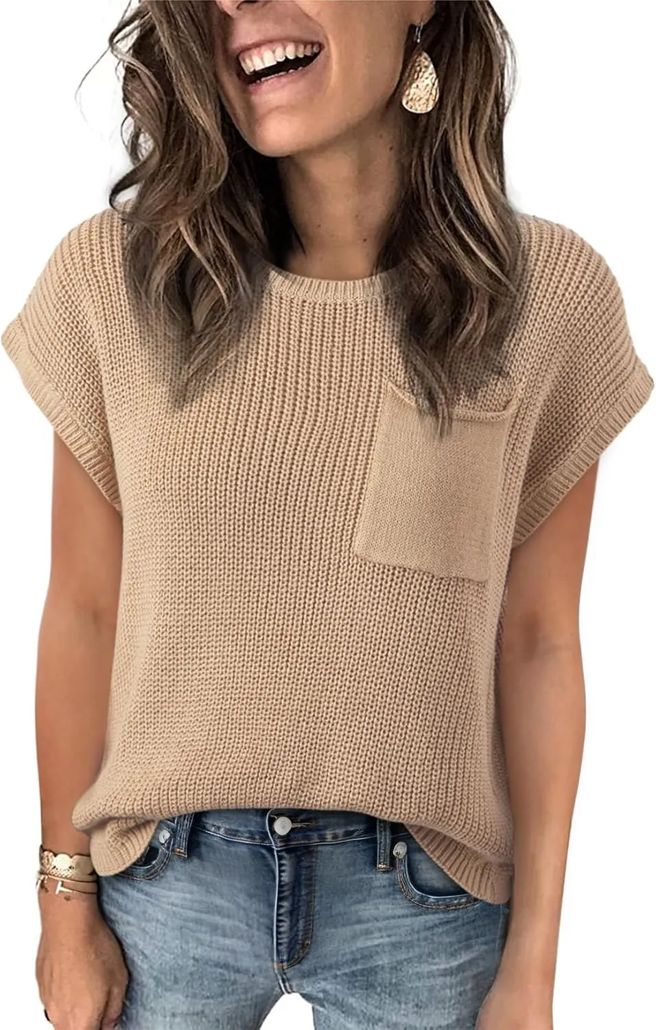 Dokotoo Women's Casual Short Sleeve Loose Tunic Tops Lightweight Knit Spring Pullover Sweater Blouses