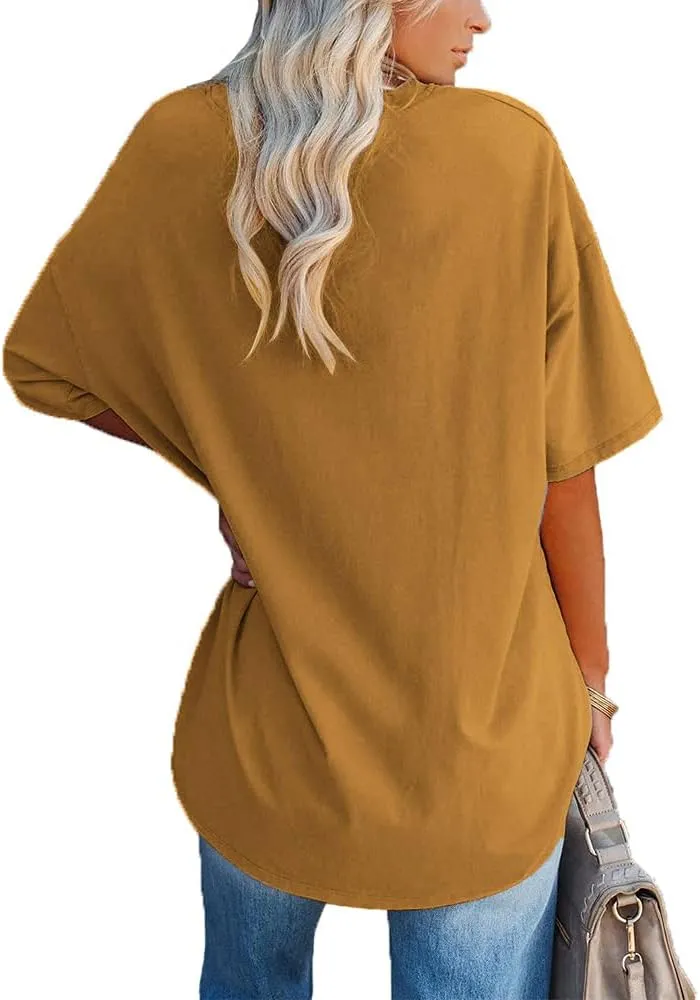 Ebifin Womens Oversized Tshirts V Neck Tee Shirts Half Sleeve Loose Fit T Shirt Cotton Tunic Tops 2024