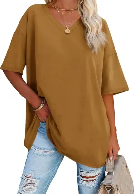 Ebifin Womens Oversized Tshirts V Neck Tee Shirts Half Sleeve Loose Fit T Shirt Cotton Tunic Tops 2024