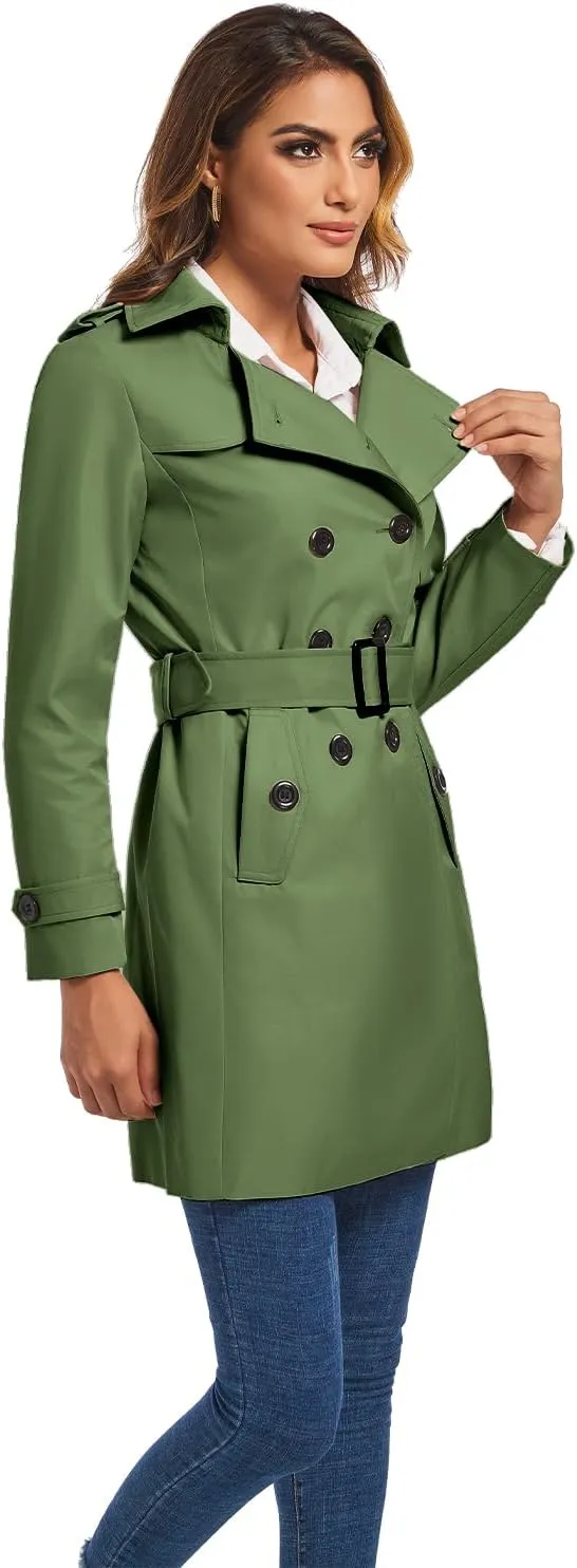 FARVALUE Women's Double Breasted Trench Coat Water Resistant Windbreaker Classic Belted Lapel Overcoat