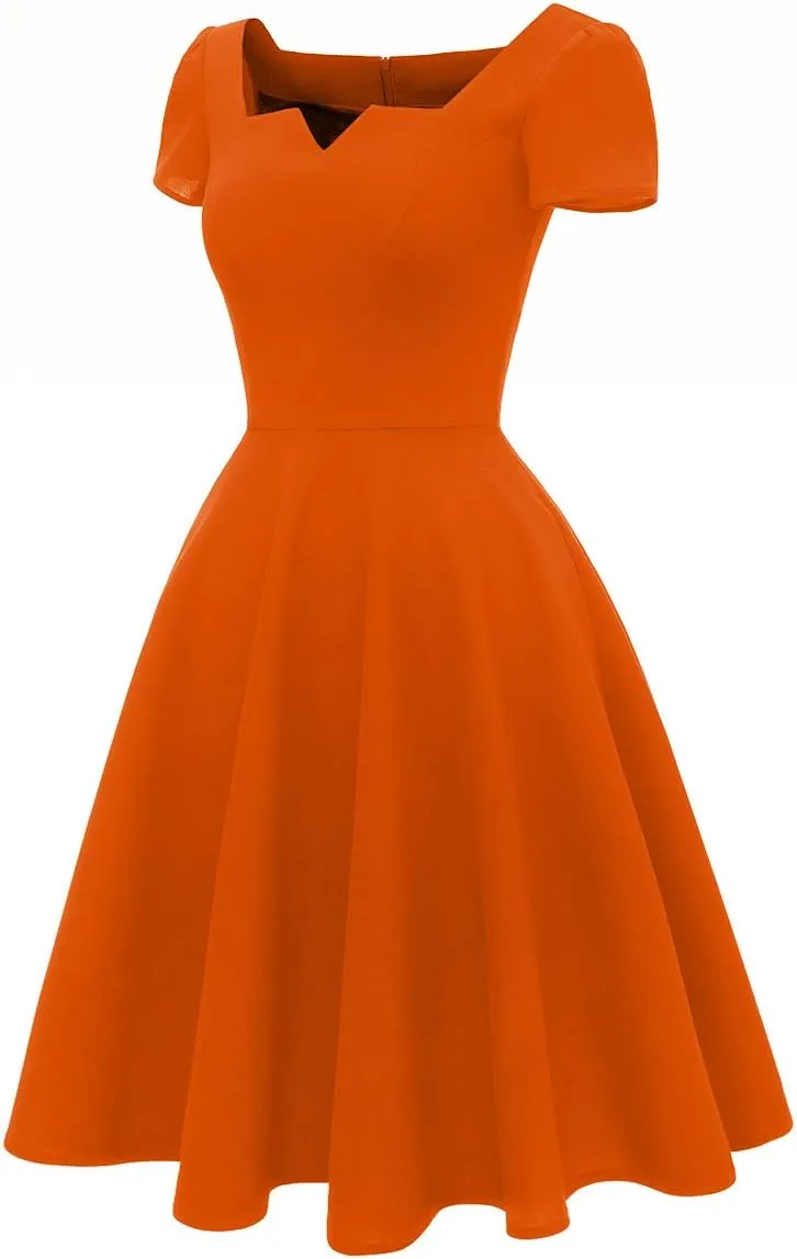 Girstunm Women's Classic Tea Dress Short Sleeve Swing Cocktail Party Dresses with Pockets