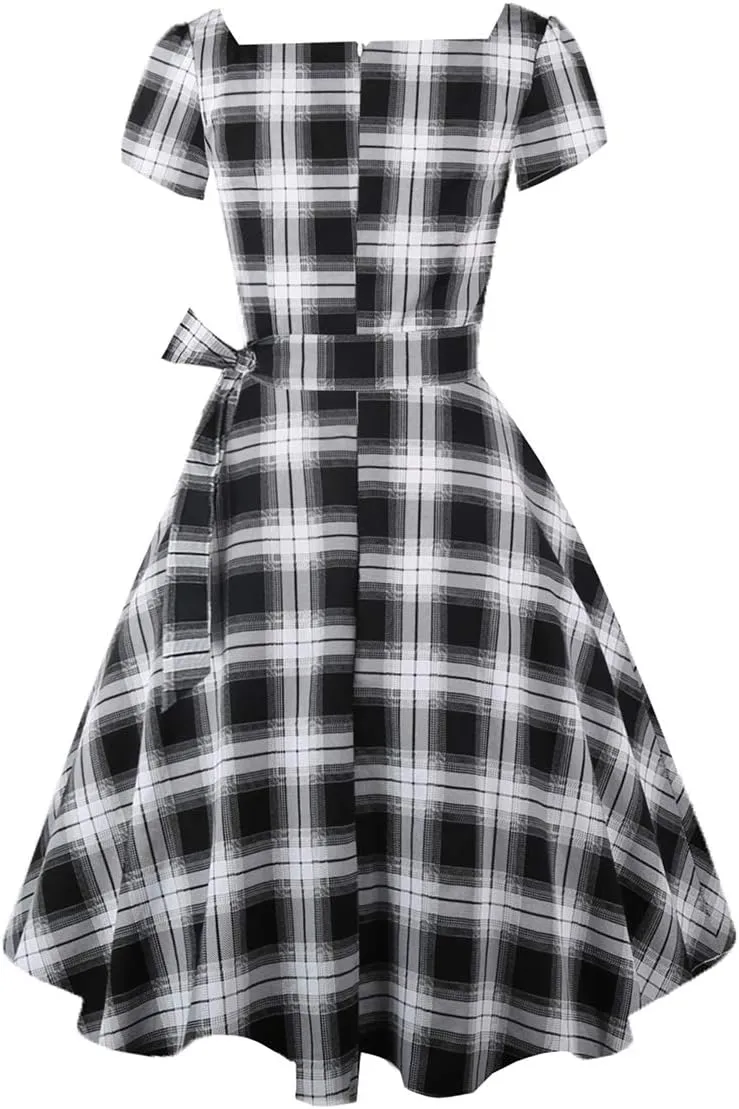 Girstunm Women's Classic Tea Dress Short Sleeve Swing Cocktail Party Dresses with Pockets