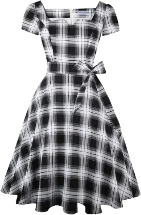 Girstunm Women's Classic Tea Dress Short Sleeve Swing Cocktail Party Dresses with Pockets