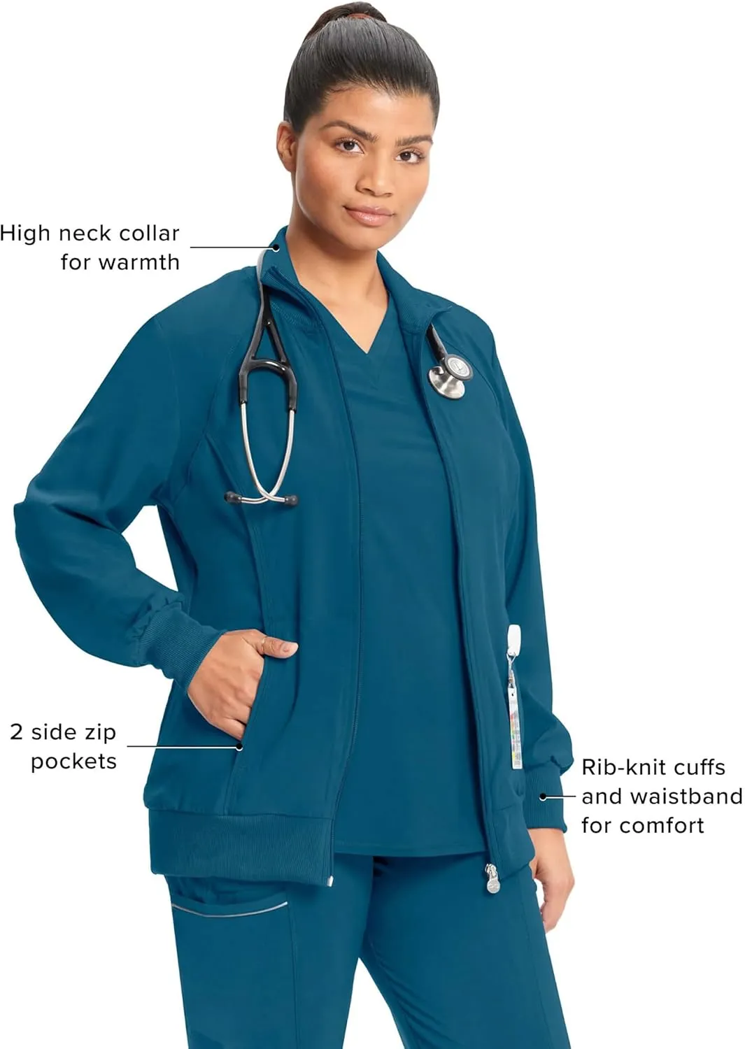 Infinity by Cherokee Zip Front Scrub Jackets for Women, 4-Way Stretch Fabric, 2391A