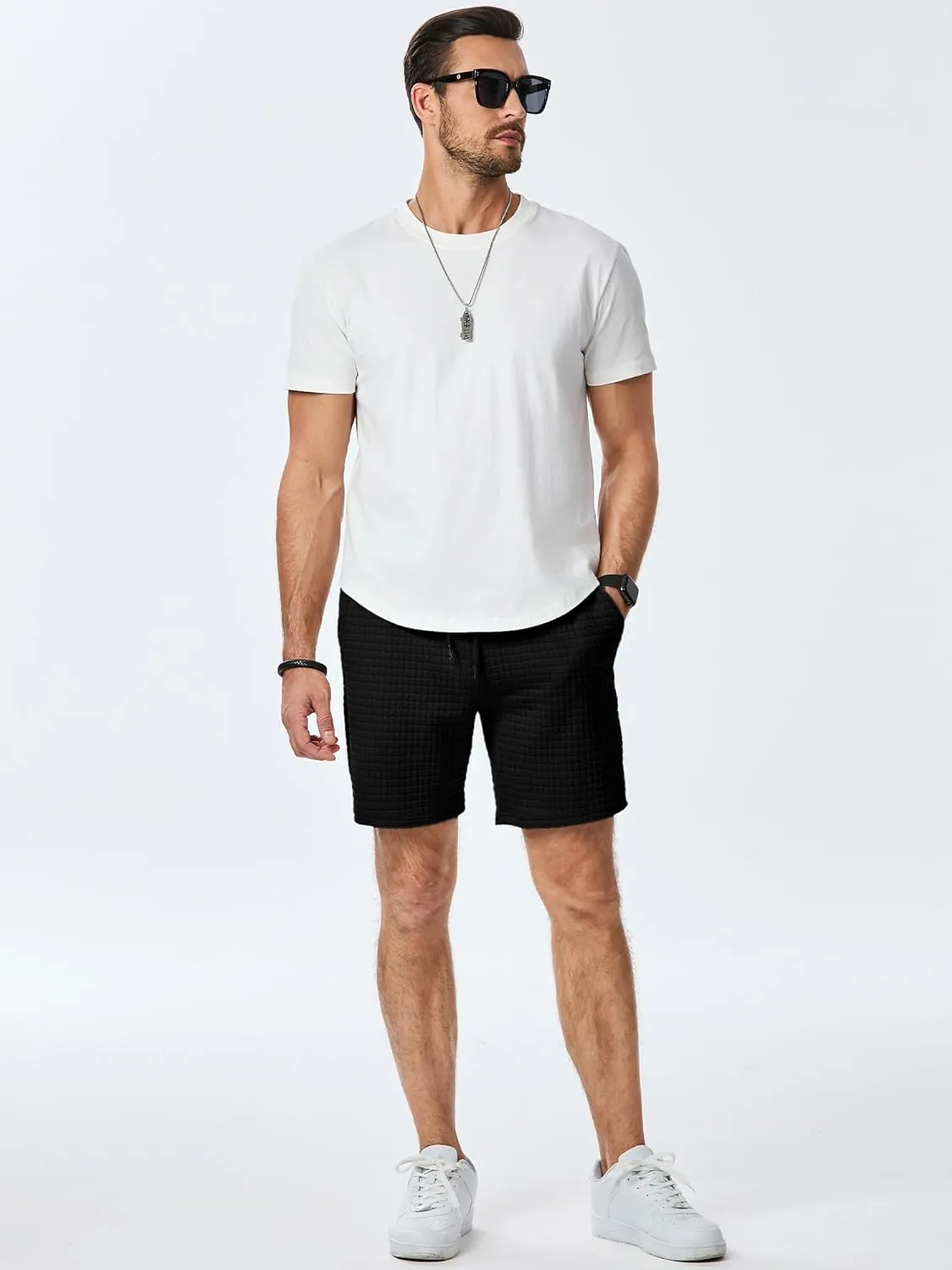 JMIERR Mens Sweat Shorts Casual Stretch Elastic Waist Waffle Workout Gym Short 7 inch Inseam Running Short with Pocket