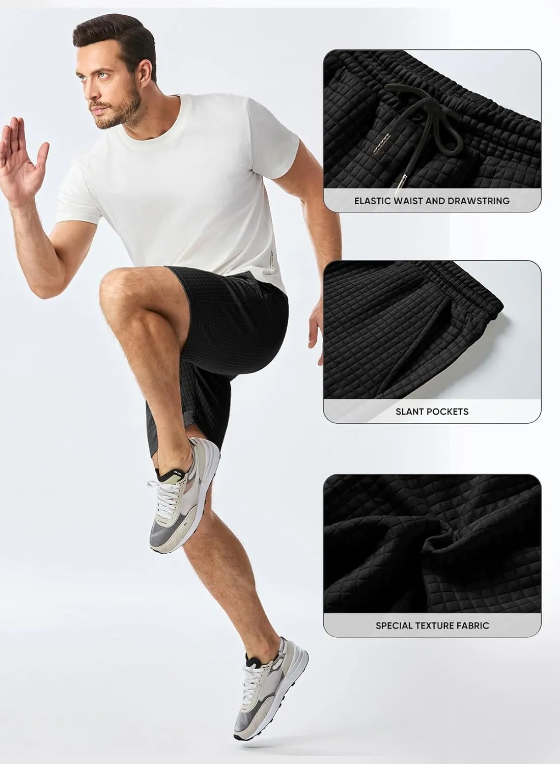 JMIERR Mens Sweat Shorts Casual Stretch Elastic Waist Waffle Workout Gym Short 7 inch Inseam Running Short with Pocket