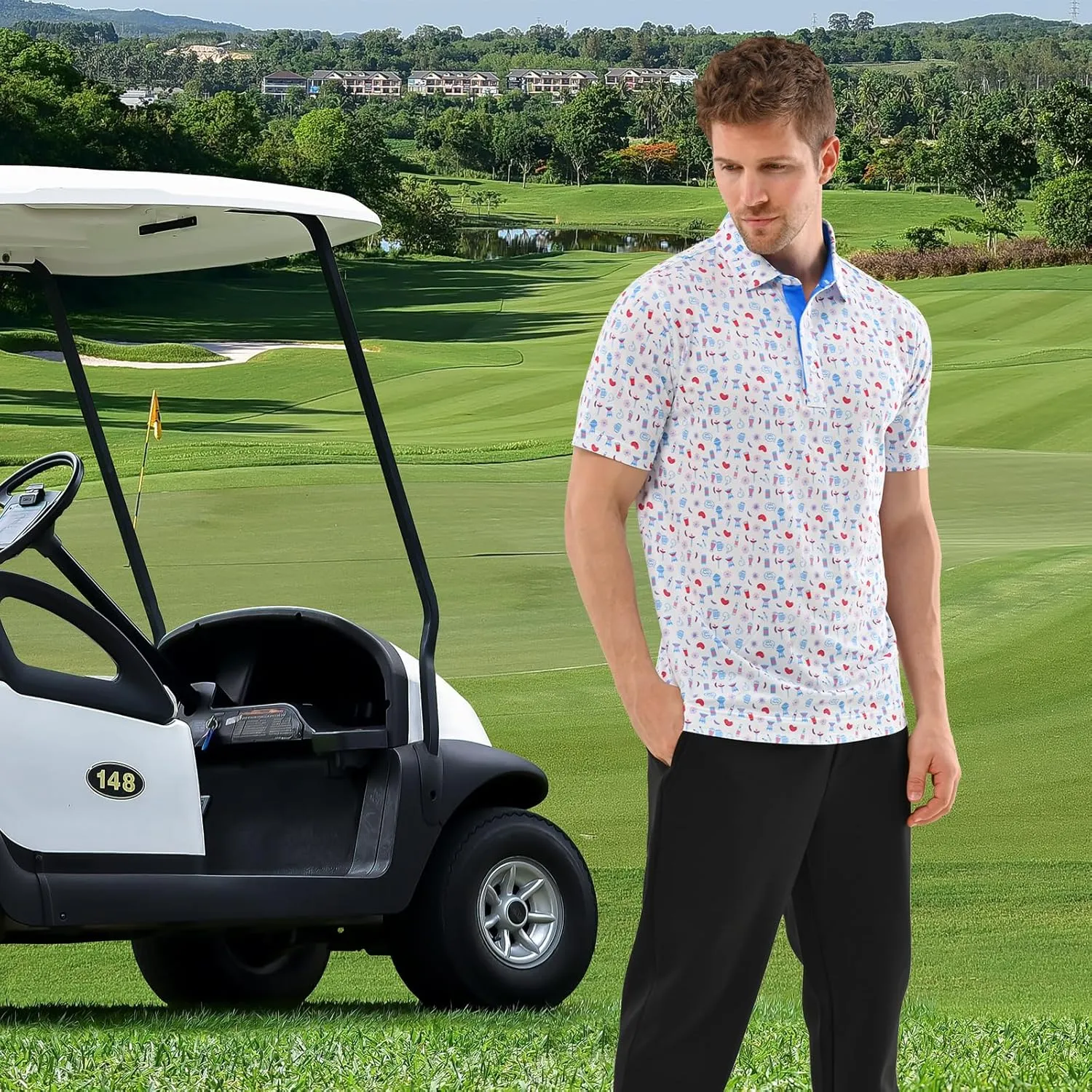 Mens Golf Shirt Moisture Wicking Dry Fit Mens Polo Shirts Dry Fit Performance Men's Golf Shirts Regular Fit Fashion Print