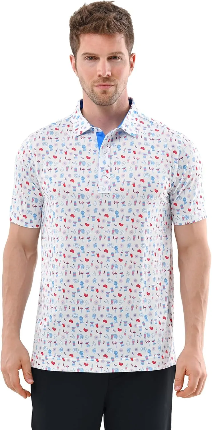 Mens Golf Shirt Moisture Wicking Dry Fit Mens Polo Shirts Dry Fit Performance Men's Golf Shirts Regular Fit Fashion Print