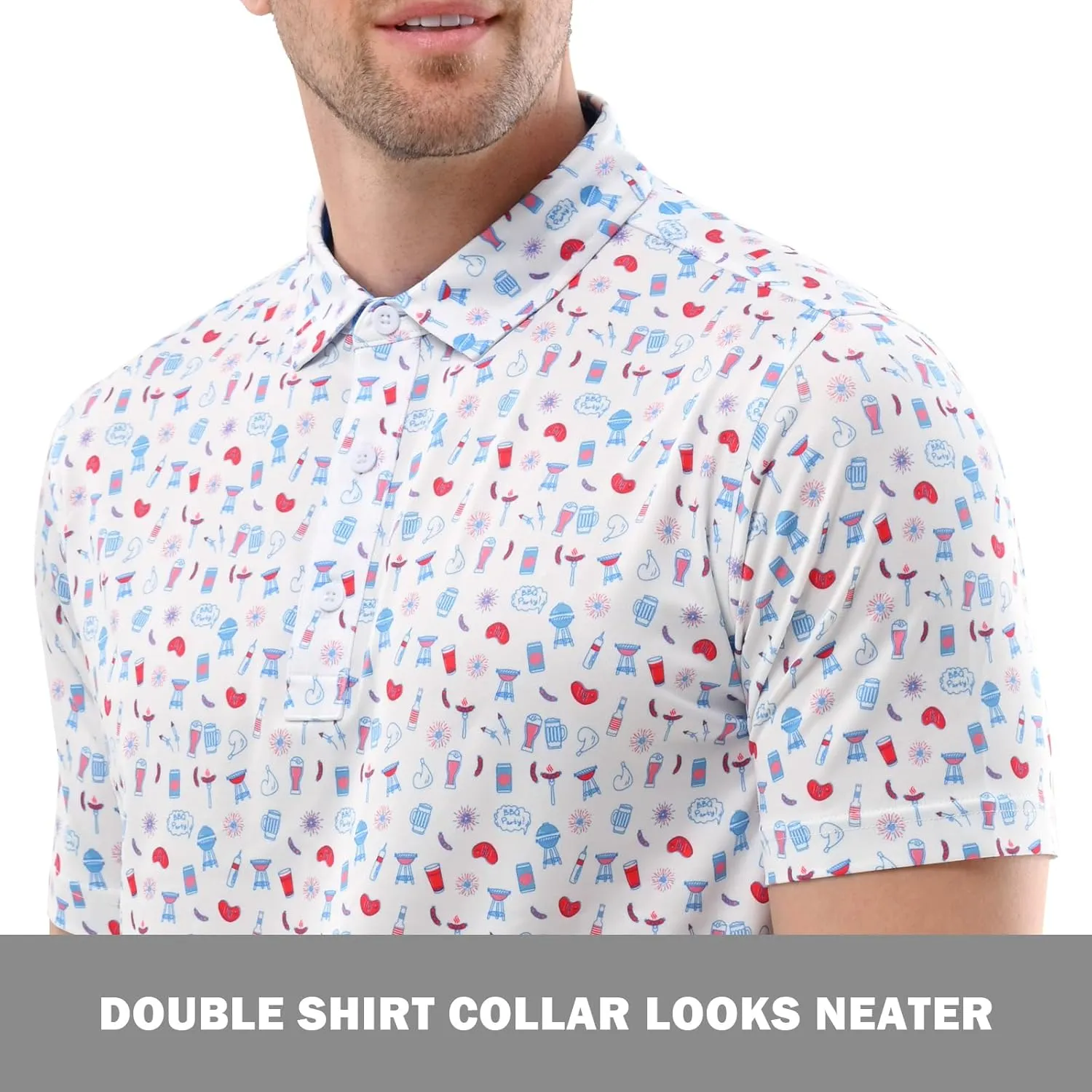 Mens Golf Shirt Moisture Wicking Dry Fit Mens Polo Shirts Dry Fit Performance Men's Golf Shirts Regular Fit Fashion Print