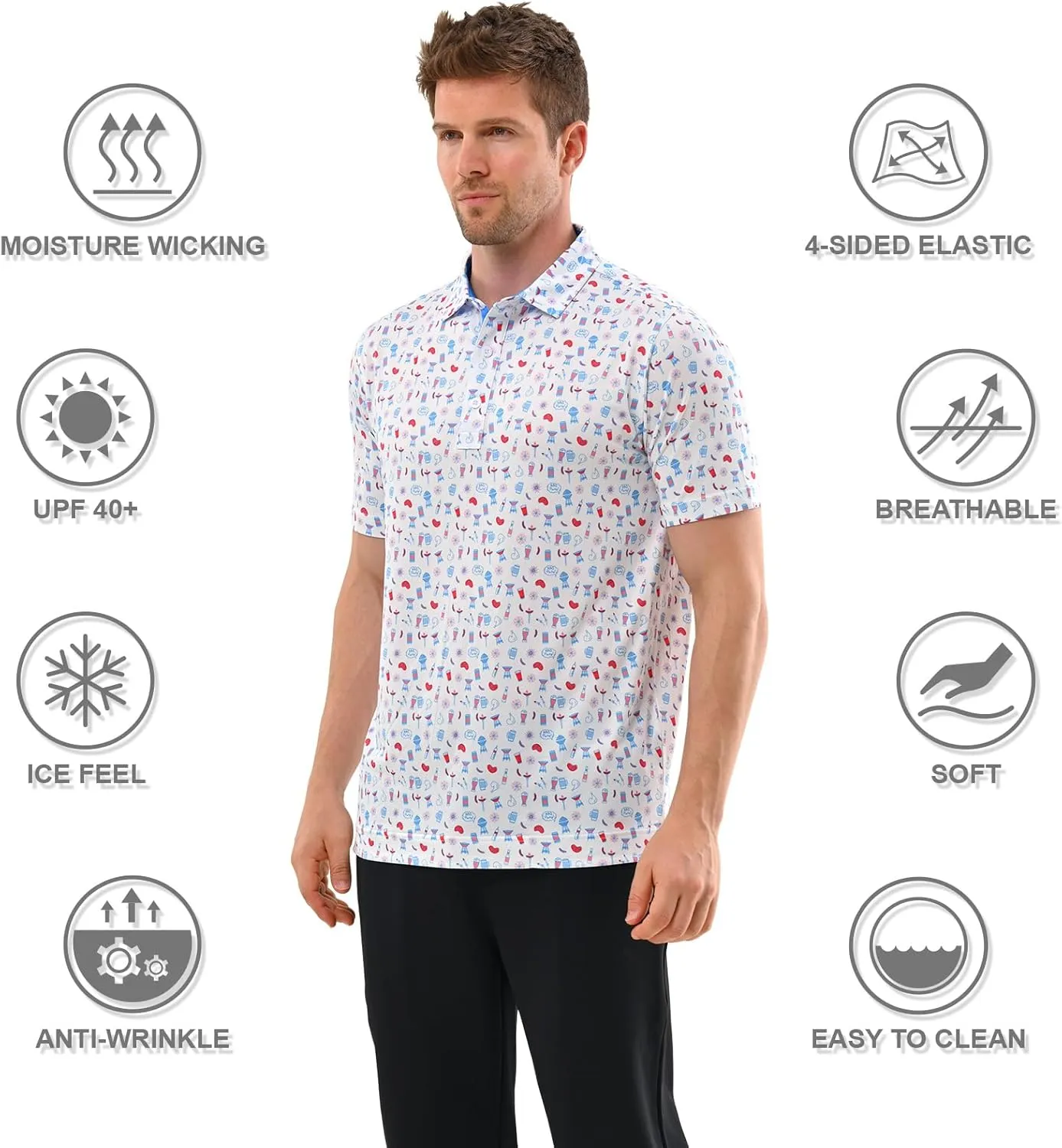 Mens Golf Shirt Moisture Wicking Dry Fit Mens Polo Shirts Dry Fit Performance Men's Golf Shirts Regular Fit Fashion Print