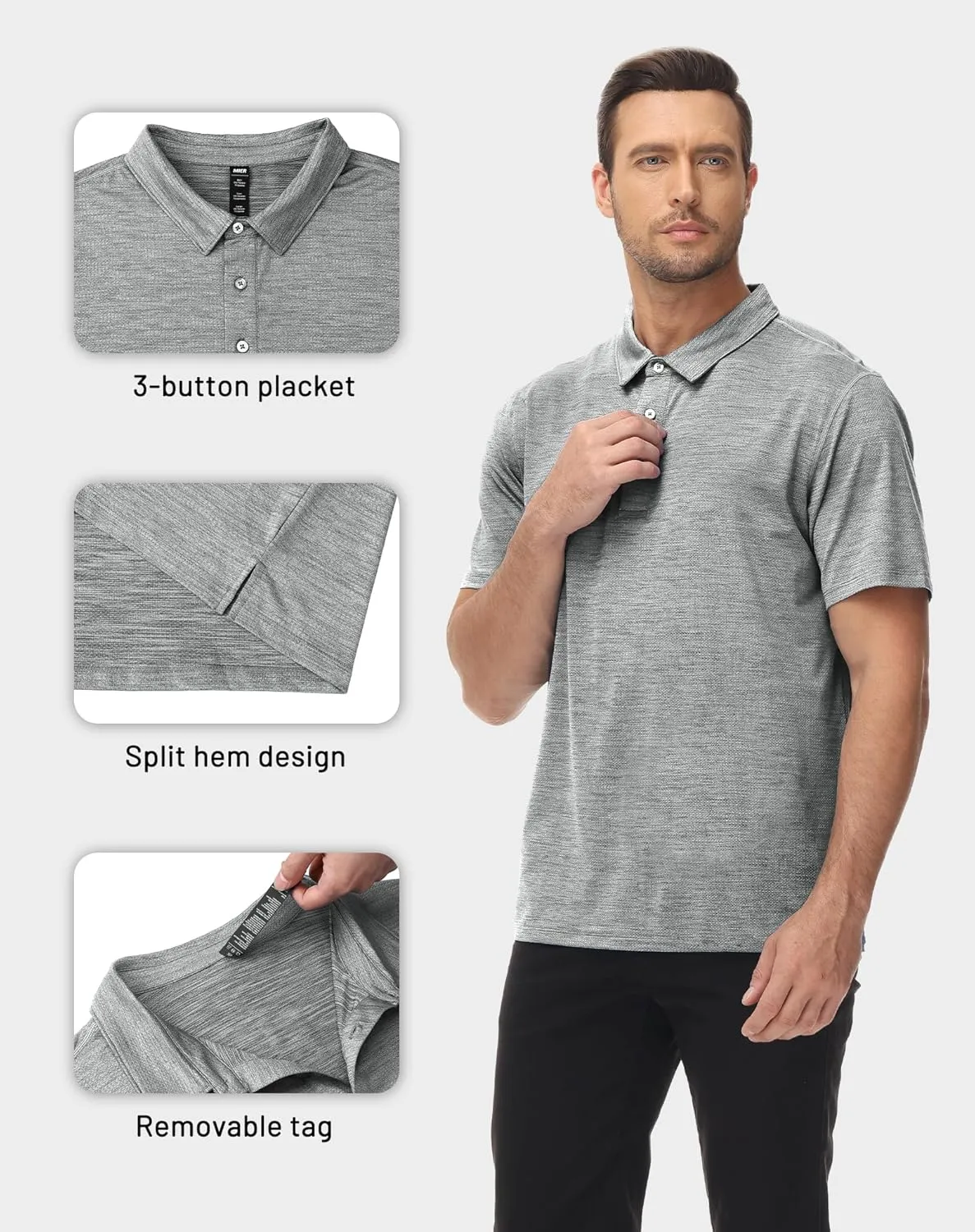 MIER Mens Polo Shirts Dry Fit Short Sleeve Performance Golf Shirt Moisture Wicking Athletic Casual Collared T-Shirt