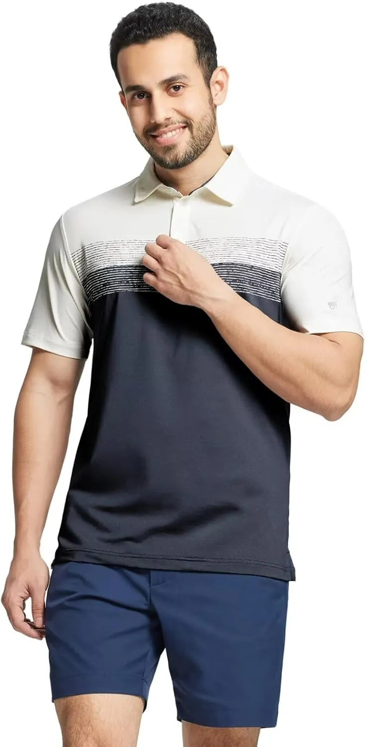 Rouen Polo Shirts for Men Quick Dry Regular Fit Casual Color Block Chest Print Active Short Sleeve Collared Mens Golf Shirt