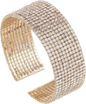 Sparkly Classic Multi-layer Big Wide Crystal Rhinestone Cuff Bracelet for Women Bridal Wedding Formal Prom Jewelry
