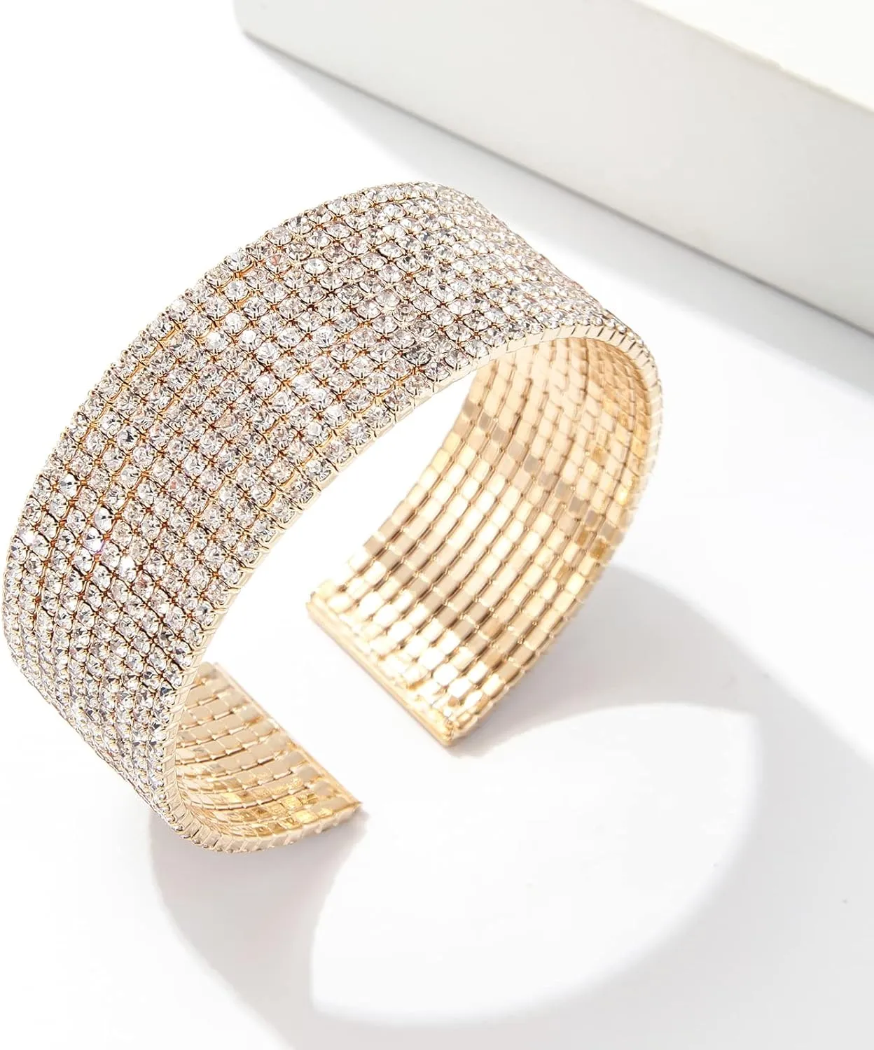 Sparkly Classic Multi-layer Big Wide Crystal Rhinestone Cuff Bracelet for Women Bridal Wedding Formal Prom Jewelry