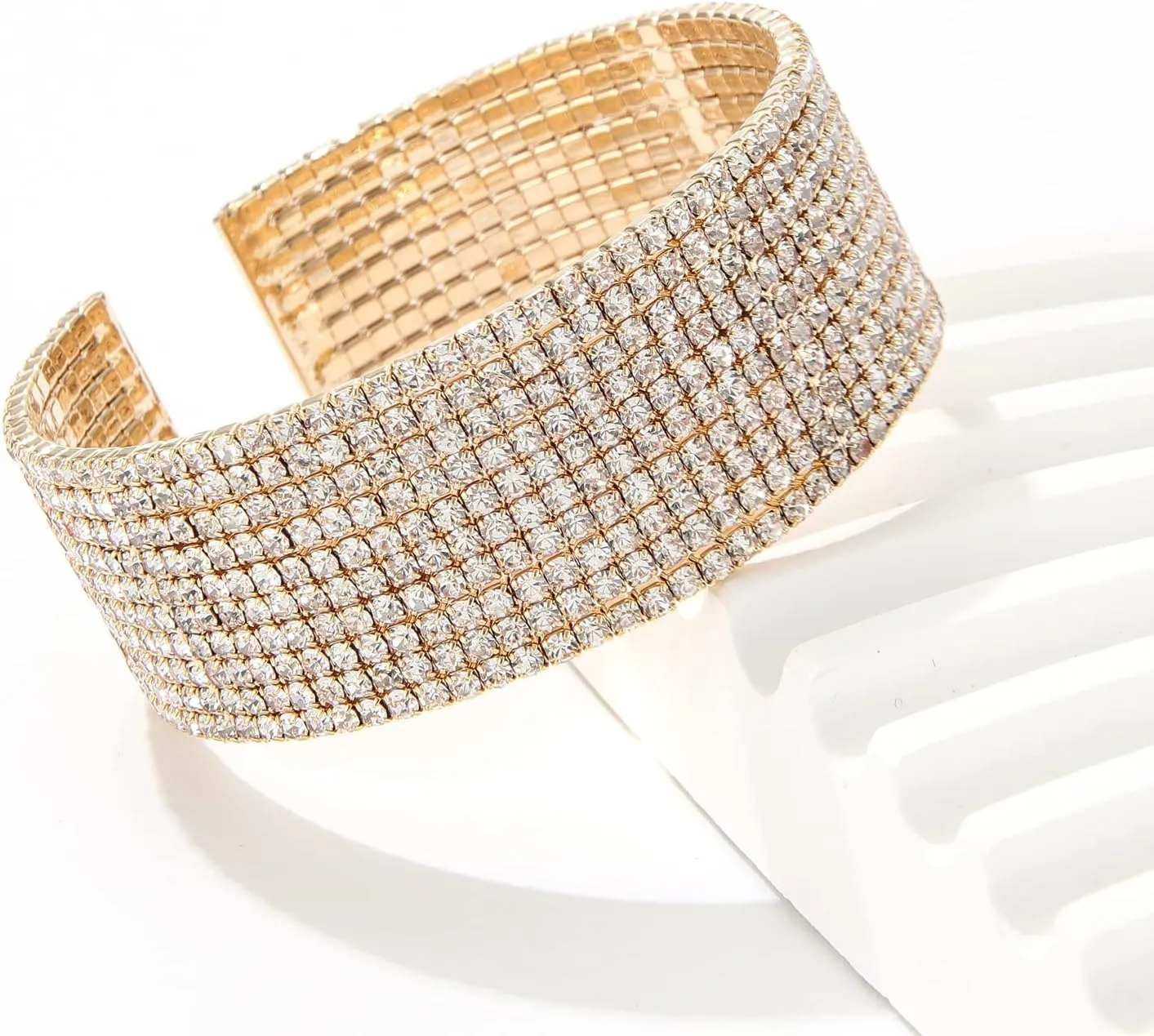 Sparkly Classic Multi-layer Big Wide Crystal Rhinestone Cuff Bracelet for Women Bridal Wedding Formal Prom Jewelry