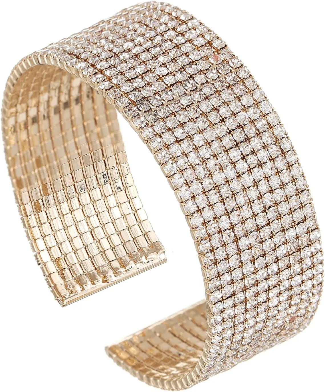 Sparkly Classic Multi-layer Big Wide Crystal Rhinestone Cuff Bracelet for Women Bridal Wedding Formal Prom Jewelry