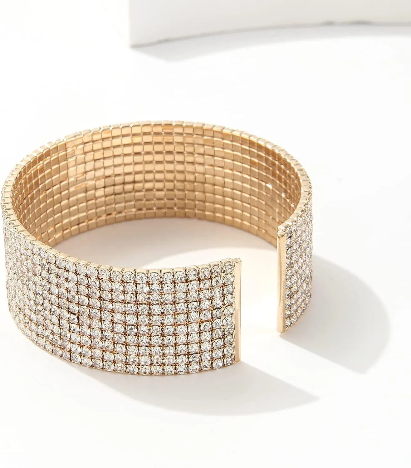 Sparkly Classic Multi-layer Big Wide Crystal Rhinestone Cuff Bracelet for Women Bridal Wedding Formal Prom Jewelry