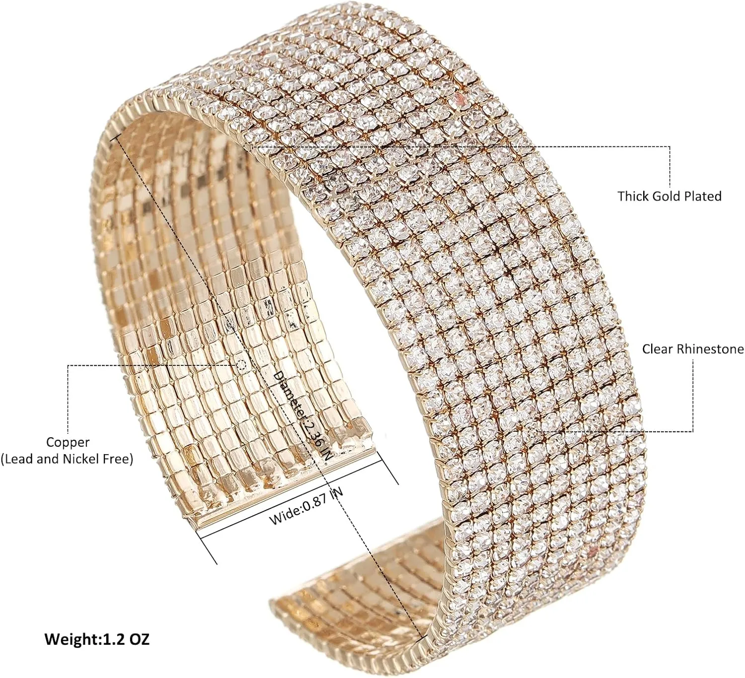 Sparkly Classic Multi-layer Big Wide Crystal Rhinestone Cuff Bracelet for Women Bridal Wedding Formal Prom Jewelry
