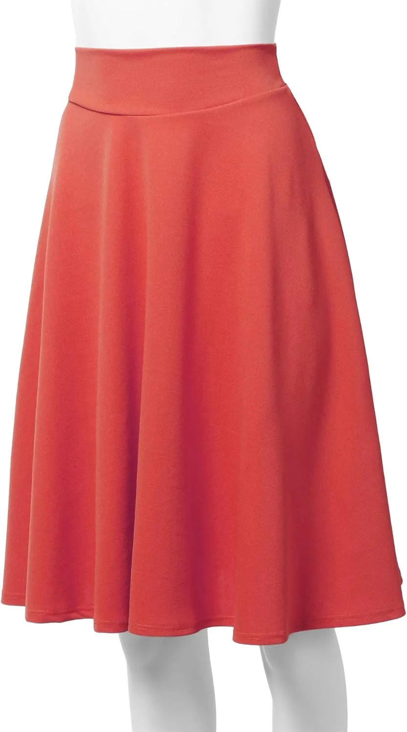SSOULM Women's High Waist Flare A-Line Midi Skirt with Plus Size