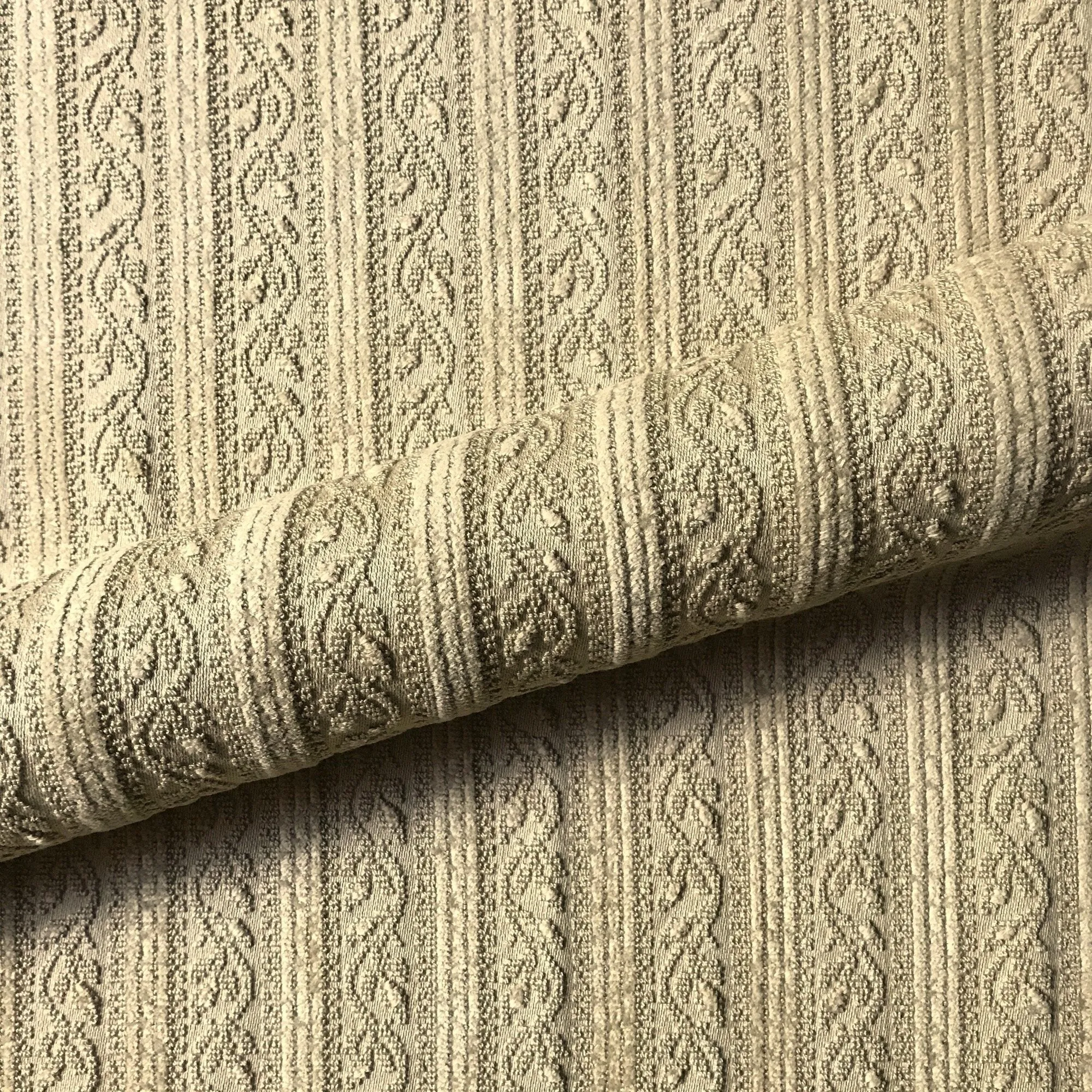 Tan Textured Floral Stripe Upholstery Fabric 54"