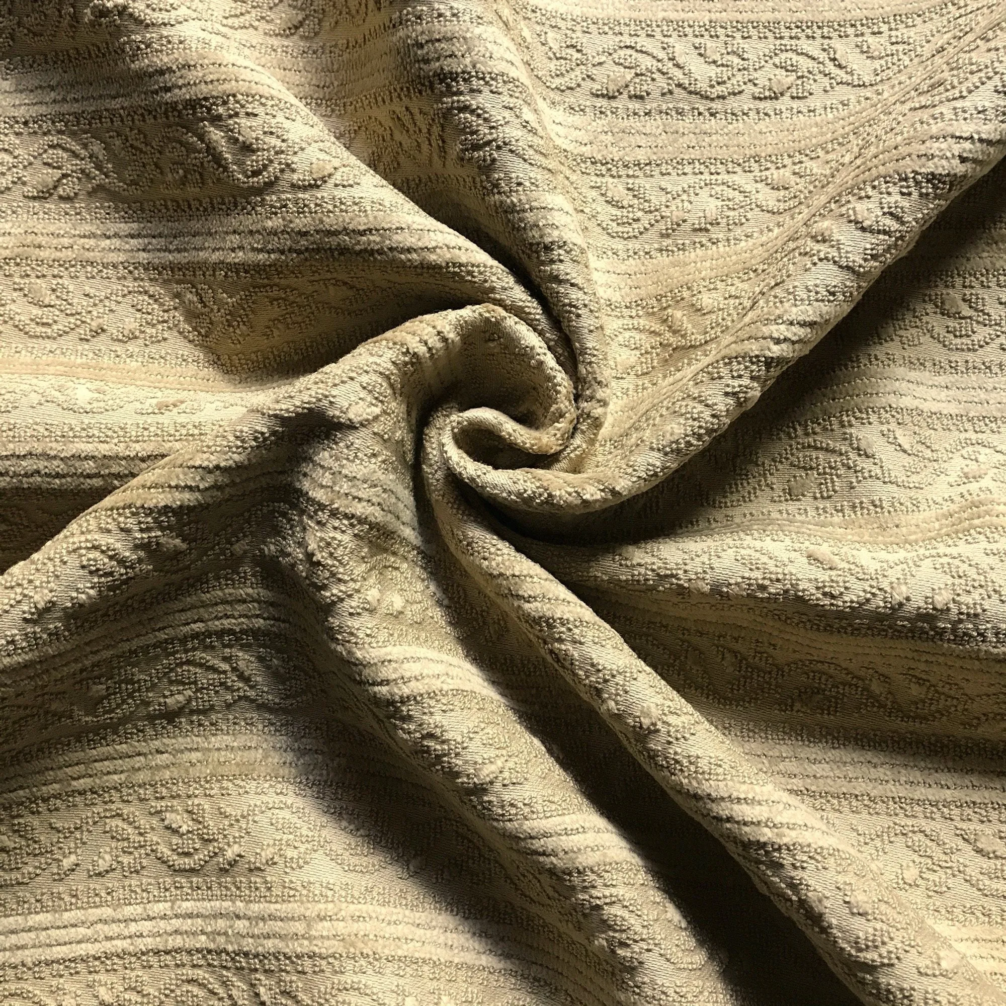 Tan Textured Floral Stripe Upholstery Fabric 54"
