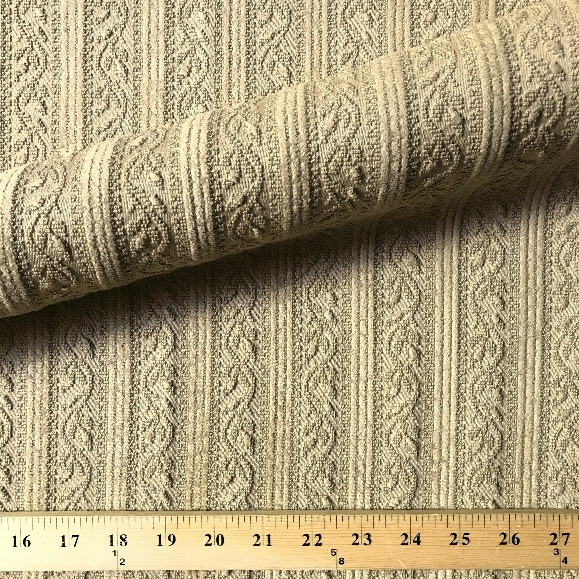 Tan Textured Floral Stripe Upholstery Fabric 54"