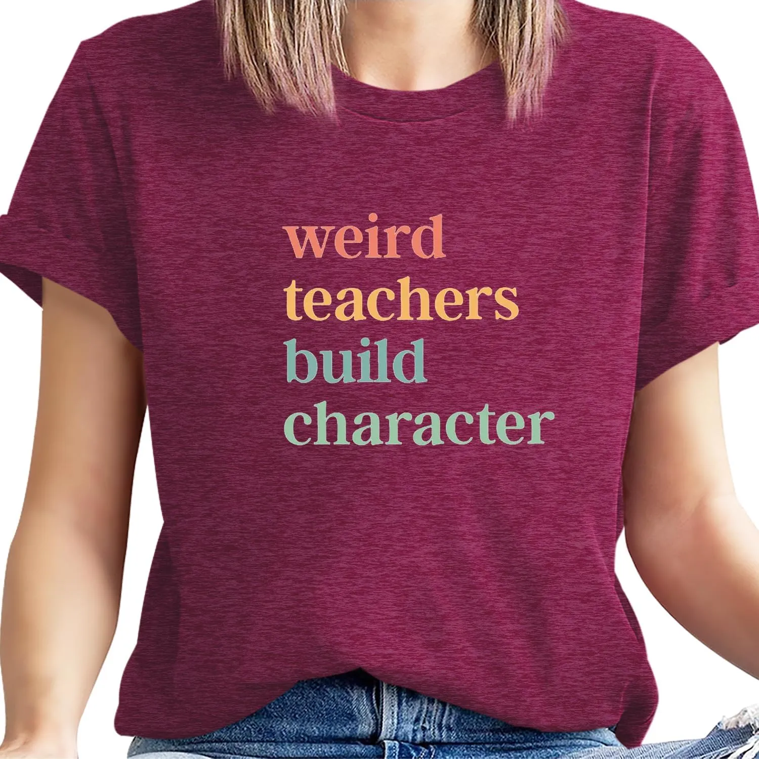 Teacher Shirts for Women Weird Teachers Build Character Shirt Teacher Appreciation Gift Tee Short Sleeve Tops