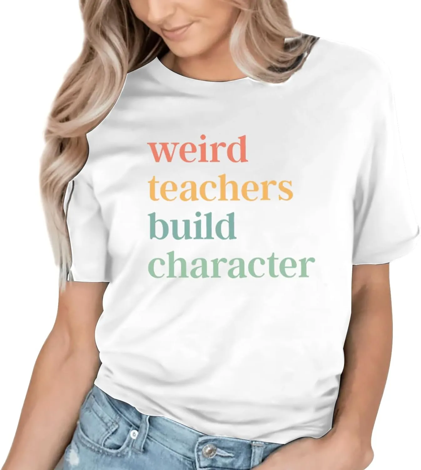 Teacher Shirts for Women Weird Teachers Build Character Shirt Teacher Appreciation Gift Tee Short Sleeve Tops