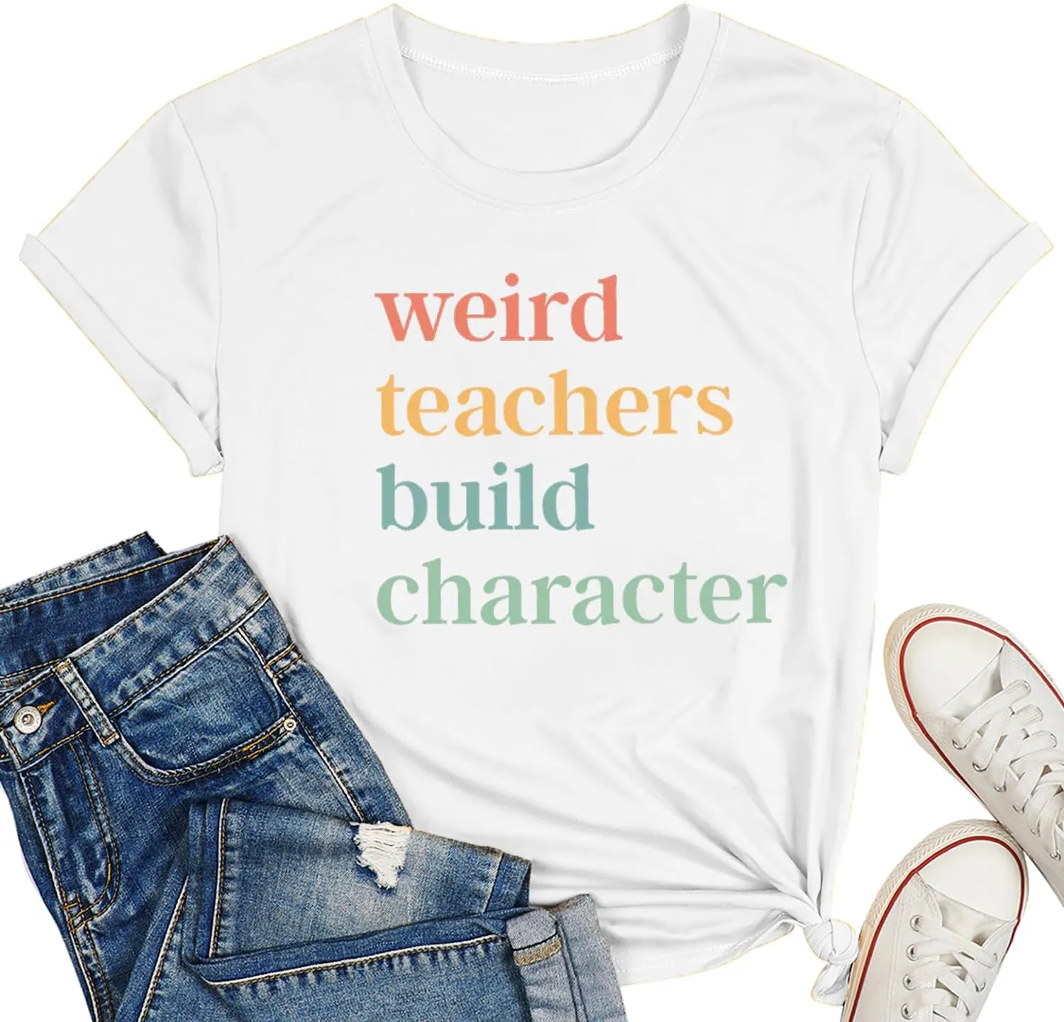 Teacher Shirts for Women Weird Teachers Build Character Shirt Teacher Appreciation Gift Tee Short Sleeve Tops