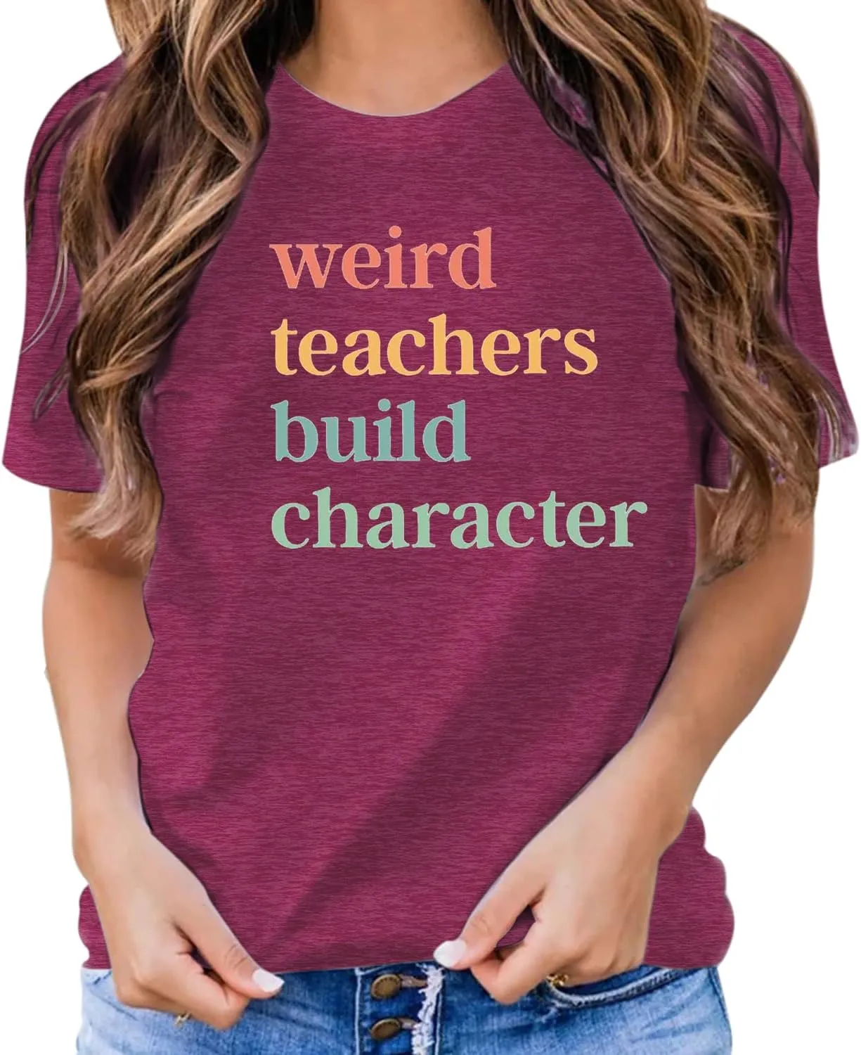 Teacher Shirts for Women Weird Teachers Build Character Shirt Teacher Appreciation Gift Tee Short Sleeve Tops