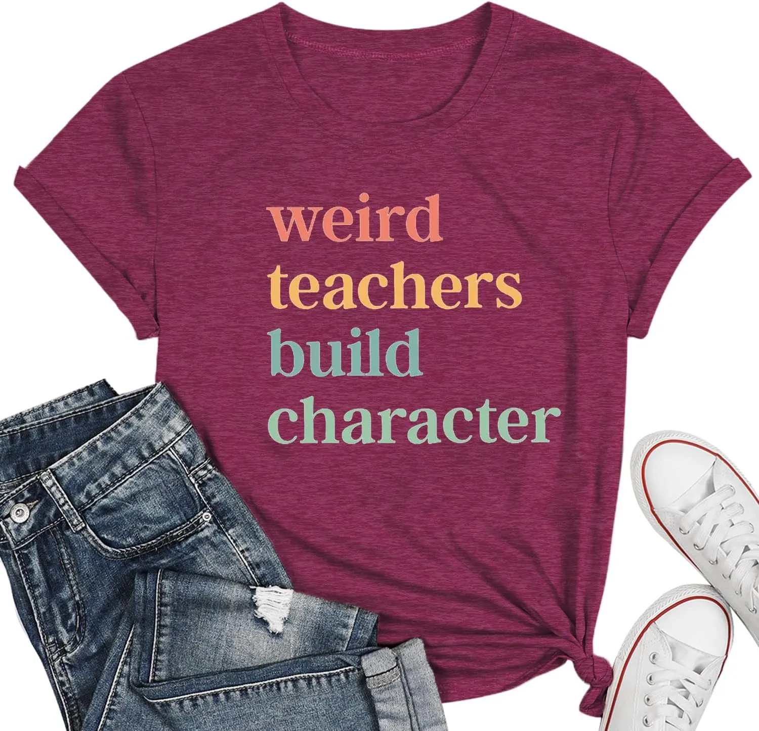 Teacher Shirts for Women Weird Teachers Build Character Shirt Teacher Appreciation Gift Tee Short Sleeve Tops