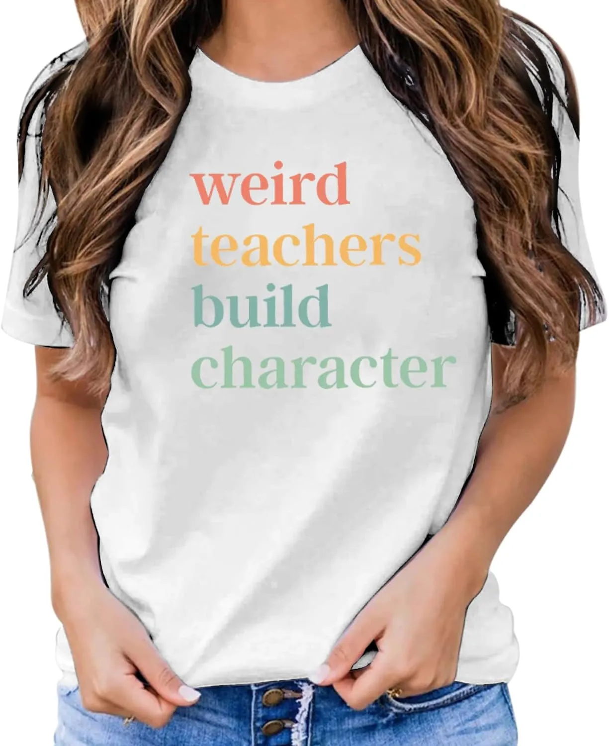 Teacher Shirts for Women Weird Teachers Build Character Shirt Teacher Appreciation Gift Tee Short Sleeve Tops