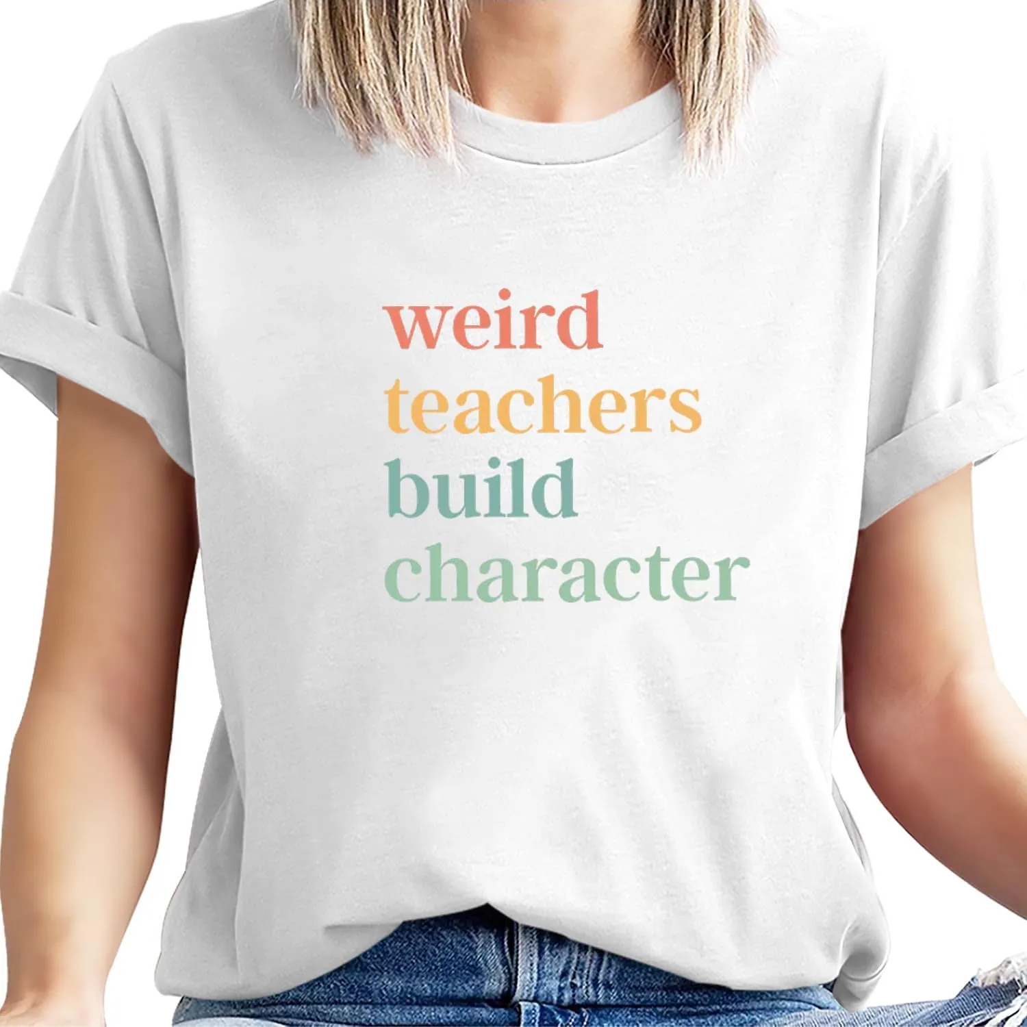 Teacher Shirts for Women Weird Teachers Build Character Shirt Teacher Appreciation Gift Tee Short Sleeve Tops