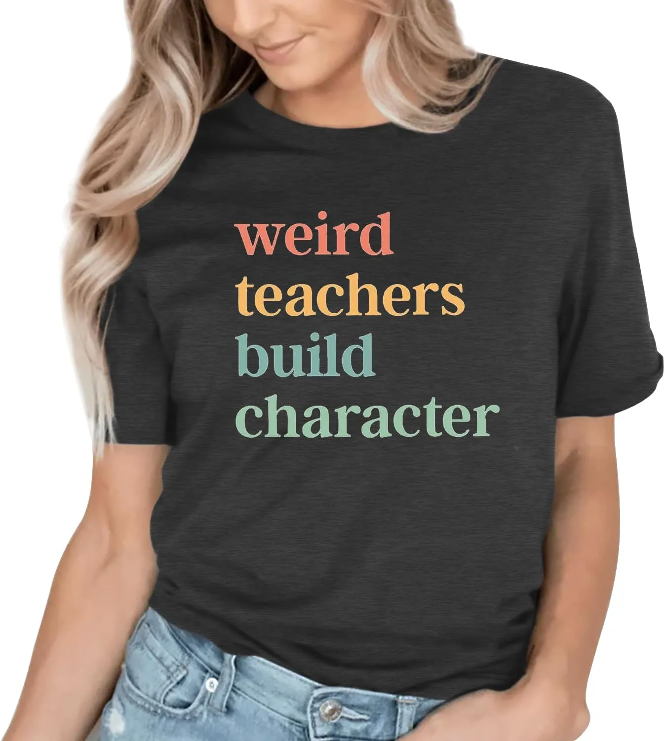 Teacher Shirts for Women Weird Teachers Build Character Shirt Teacher Appreciation Gift Tee Short Sleeve Tops