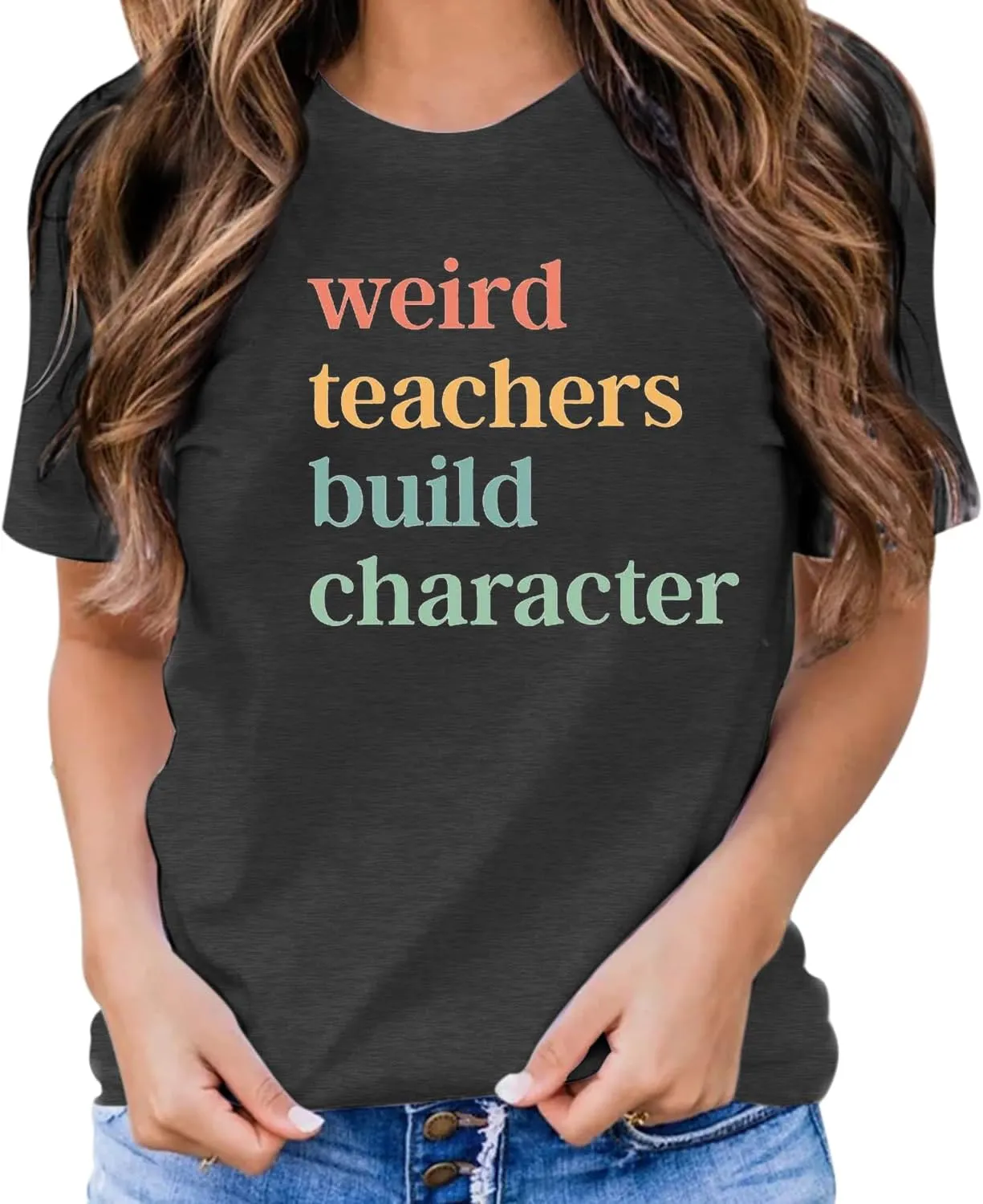 Teacher Shirts for Women Weird Teachers Build Character Shirt Teacher Appreciation Gift Tee Short Sleeve Tops