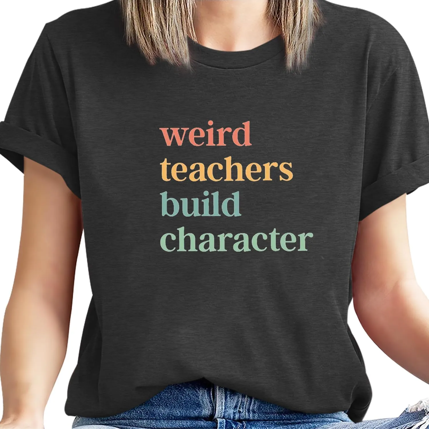 Teacher Shirts for Women Weird Teachers Build Character Shirt Teacher Appreciation Gift Tee Short Sleeve Tops
