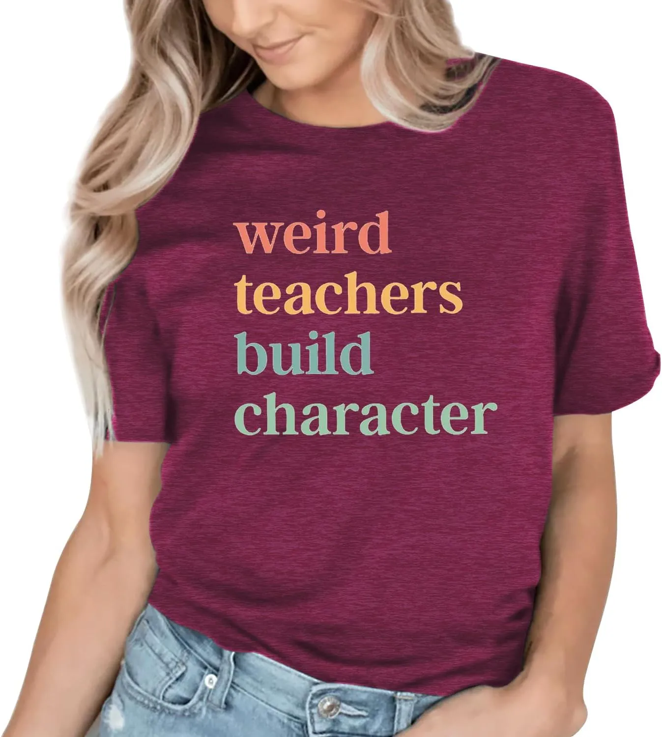 Teacher Shirts for Women Weird Teachers Build Character Shirt Teacher Appreciation Gift Tee Short Sleeve Tops