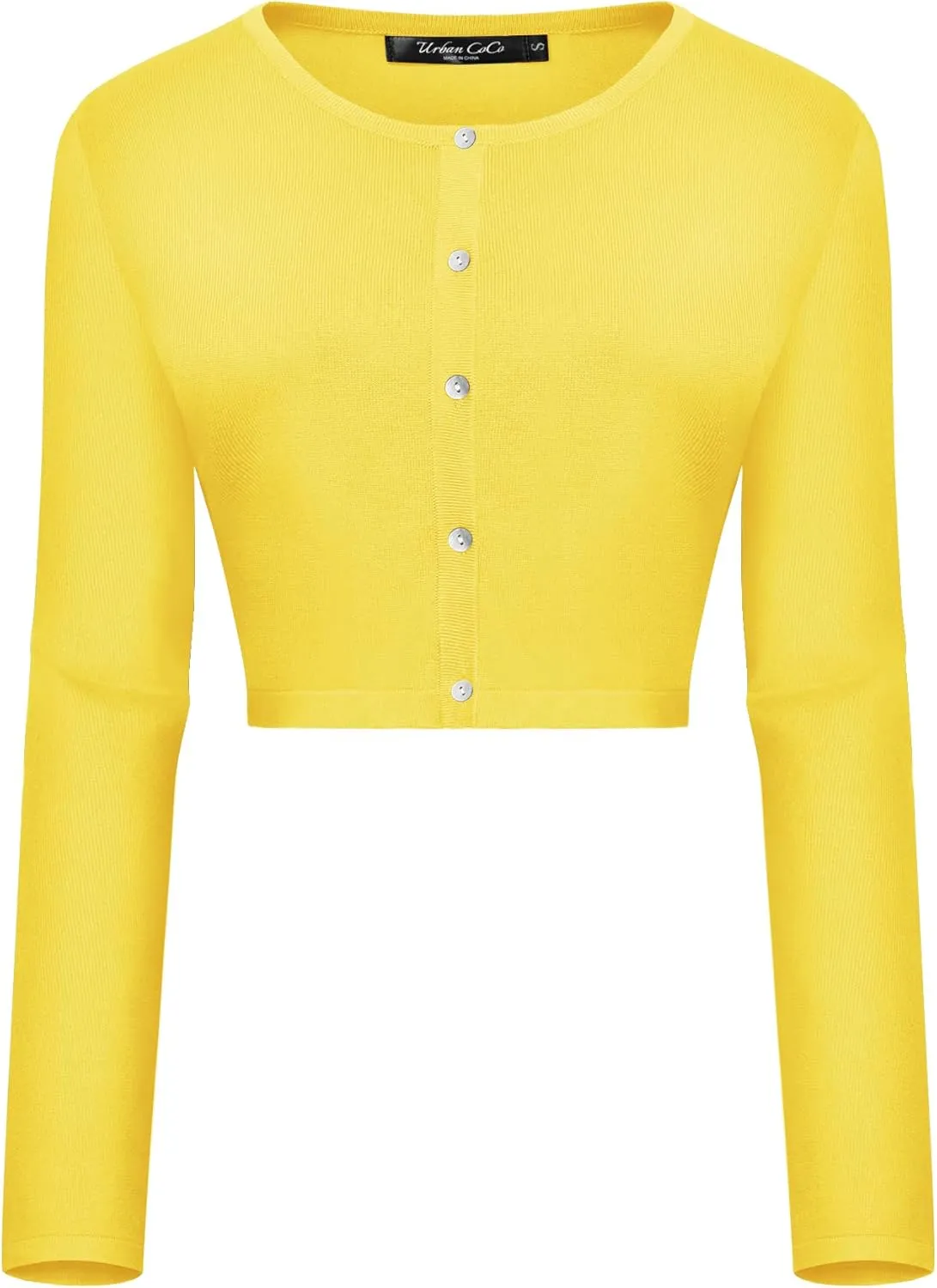Urban CoCo Women's Long Sleeve Button Up Cropped Cardigan Sweaters for Women Crew Neck Short Bolero Shrug for Dresses
