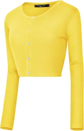 Urban CoCo Women's Long Sleeve Button Up Cropped Cardigan Sweaters for Women Crew Neck Short Bolero Shrug for Dresses