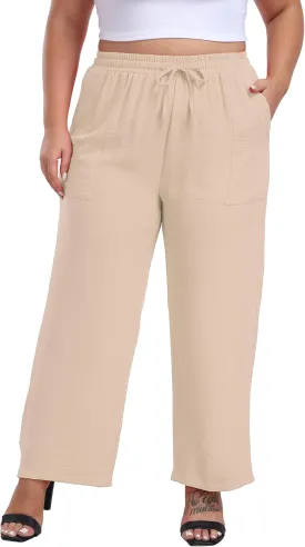 VOGUEMAX Womens Plus Size Wide Leg Pants Summer Casual Pants Loose Fit Flowy High Waisted Trousers with Pockets