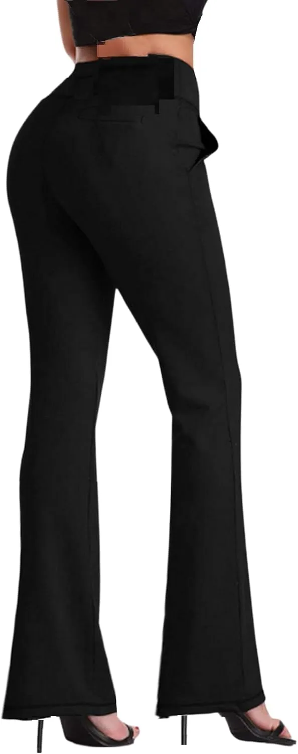 Women Office Flare Dress Pants -Stretchy Comfy - High Waisted Bell Bottom Classic Buinese & Casual